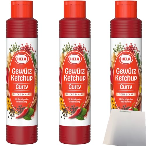 Hela Curry Gewürz Ketchup leicht scharf 3er Pack (3x500ml Flasche) + usy Block von usy