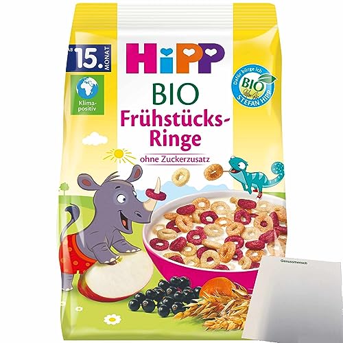 Hipp Bio Kinder Frühstücks-Ringe ohne Zuckerzusatz (135g Packung) + usy Block von usy