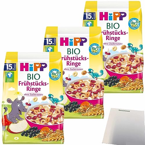Hipp Bio Kinder Frühstücks-Ringe ohne Zuckerzusatz 3er Pack (3x135g Packung) + usy Block von usy