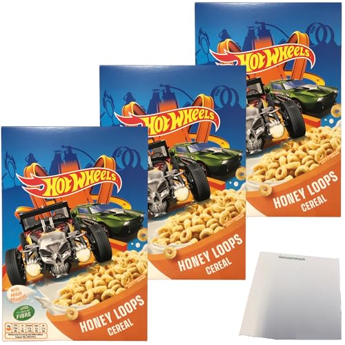 Hot Wheels Honey Loops Frühstückscerealien aus Vollkorngetreide mit Honig 3er Pack (3x375g Packung) + usy Block von usy