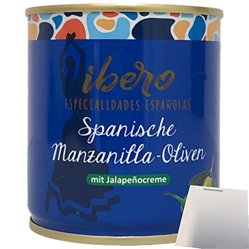Ibero Spanische Manzanilla-Oliven mit Jalapenocreme 1er Pack (1x200g Dose) + usy Block von usy