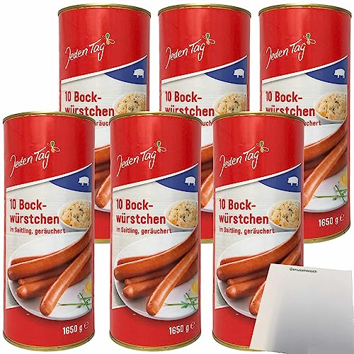 Jeden Tag Bockwürstchen im Saitling geräuchert 6er Pack (6x 10x90g Dose) + usy Block von usy