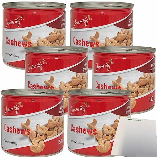 Jeden Tag Cashews pikant gewürzt Cashewkerne 6er Pack (6x150g Dose) + usy Block von usy