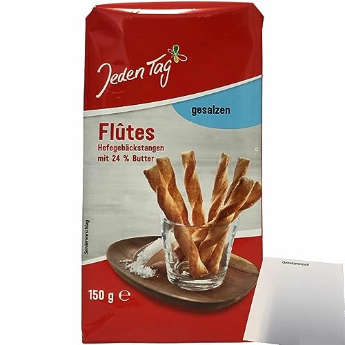 Jeden Tag Flutes gesalzene Hefegebäckstangen mit 24% Butter (150g Packung) + usy Block von usy