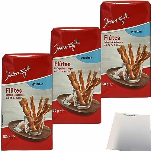 Jeden Tag Flutes gesalzene Hefegebäckstangen mit 24% Butter 3er Pack (3x150g Packung) + usy Block von usy