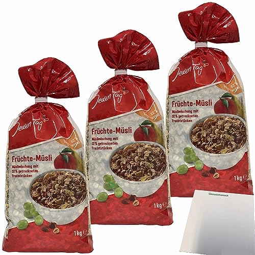 Jeden Tag Früchte-Müsli 3er Pack (3x1000g Packung) + usy Block von usy