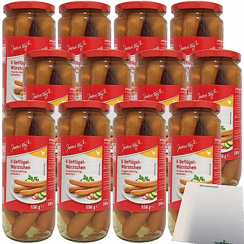 Jeden Tag Geflügel-Würstchen im Saitling schmackhaft geräuchert 12x250g Glas (72 Stück) + usy Block von usy