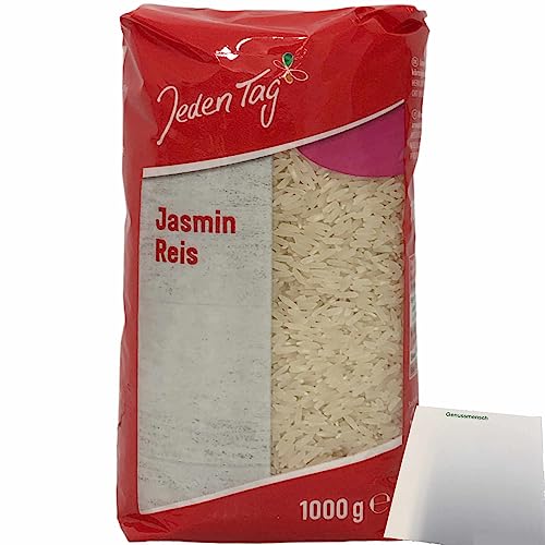 Jeden Tag Jasmin Reis Langkorn-Spitzenreis körnigkochend blumiges Aroma (1 kg Packung) + usy Block von usy