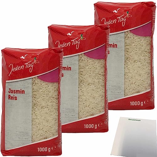 Jeden Tag Jasmin Reis Langkorn-Spitzenreis körnigkochend blumiges Aroma 3er Pack (3x1 kg Packung) + usy Block von usy