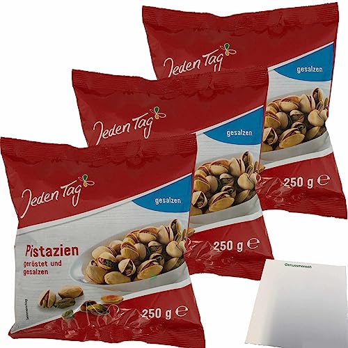 Jeden Tag Pistazien geröstet und gesalzen 3er Pack (3x250g Packung) + usy Block von usy