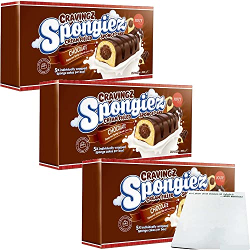 Jouy&Co Cravingz Spongiez Biskuit-Snacks mit Schokoladencremefüllung und Schokoladenüberzug 3er Pack (15 Stück, 3x200g Packung) + usy Block von usy