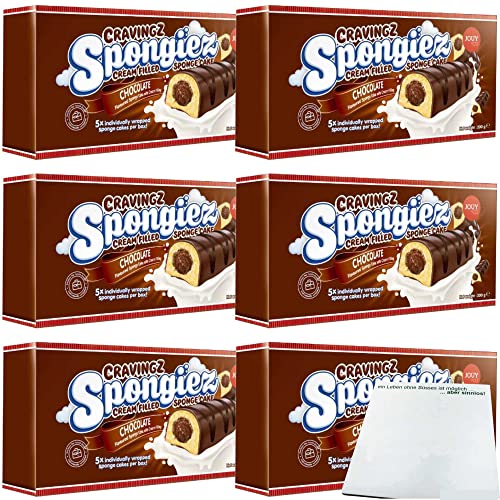 Jouy&Co Cravingz Spongiez Biskuit-Snacks mit Schokoladencremefüllung und Schokoladenüberzug 6er Pack (30 Stück, 6x200g Packung) + usy Block von usy