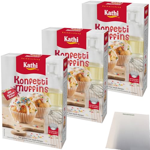 Kathi Backmischung für Konfetti Muffins mit buntem Dekor und Förmchen 3er Pack (3x420g Packung) + usy Block von usy