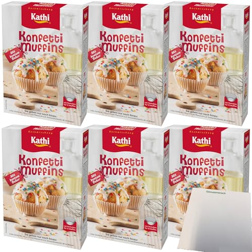 Kathi Backmischung für Konfetti Muffins mit buntem Dekor und Förmchen 6er Pack (6x420g Packung) + usy Block von usy