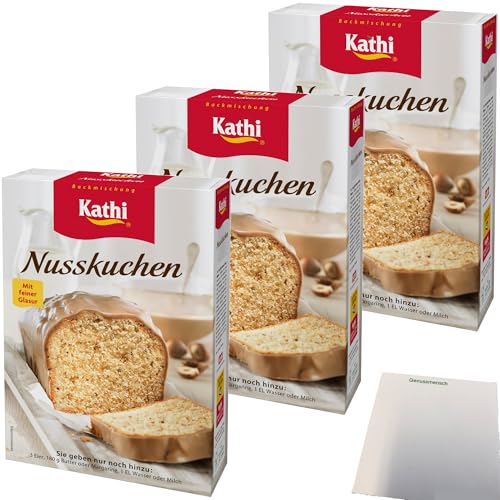 Kathi Backmischung für Nusskuchen mit Glasur 3er Pack (3x450g Packung) + usy Block von usy