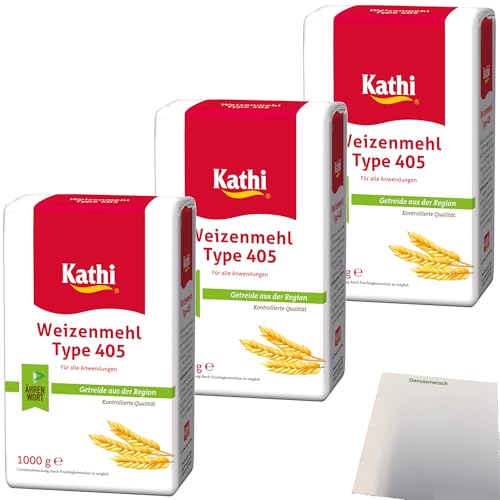 Kathi Weizenmehl Typ 405 mit Getreide aus der Region 3er Pack (3x1kg Packung) + usy Block von usy