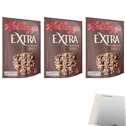 Kelloggs Extra Cioccolato e Nocciole Müsli 3er Pack (3x375g Beutel) + usy Block von usy