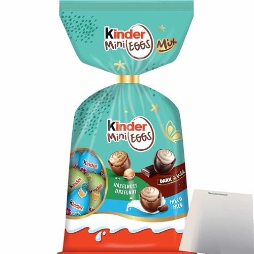 Kinder Mini Eggs Mix, Haselnuss, Dark & Mild, Milch (260g Packung) + usy Block von usy