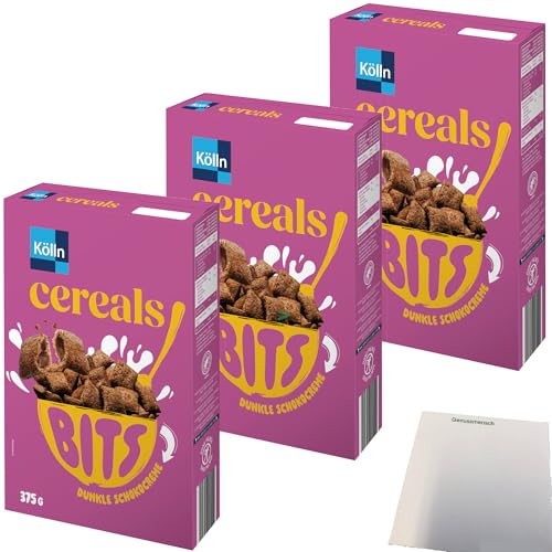 Kölln Cereals Bits mit dunkler Kakaocremefüllung 3er Pack (3x375g Packung) + usy Block von usy