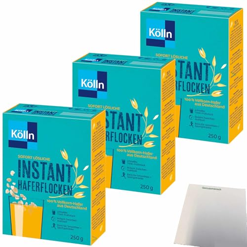 Kölln Instant Hafer-Flocken 100% Vollkorn 3er Pack (3x250g Packung) + usy Block von usy