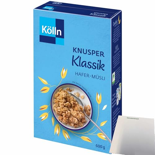 Kölln Knusper Müsli Klassik mit Hafer-Vollkornflocken und feiner Vanille-Note (1x600g Packung) + usy Block von usy