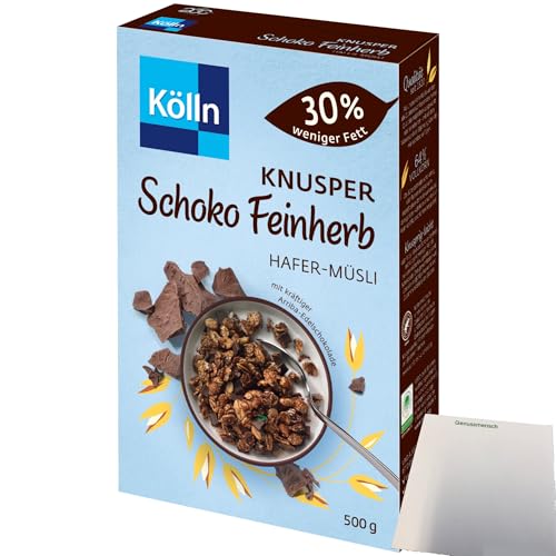 Kölln Knusper Schoko feinherb Hafer Müsli 30% weniger Fett (500g Packung) + usy Block von usy