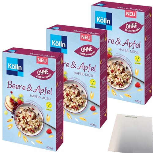 Kölln Müsli Beere-Apfel-Hafer ohne Zuckerzusatz 3er Pack (3x400g Packung) + usy Block von usy