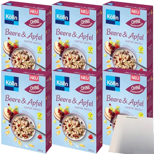 Kölln Müsli Beere-Apfel-Hafer ohne Zuckerzusatz 6er Pack (6x400g Packung) + usy Block von usy