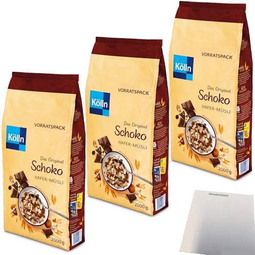 Kölln Müsli Schoko Hafer-Müsli mit 20% feiner Schokolade 3er Pack (3x2 kg Packung) + usy Block von usy