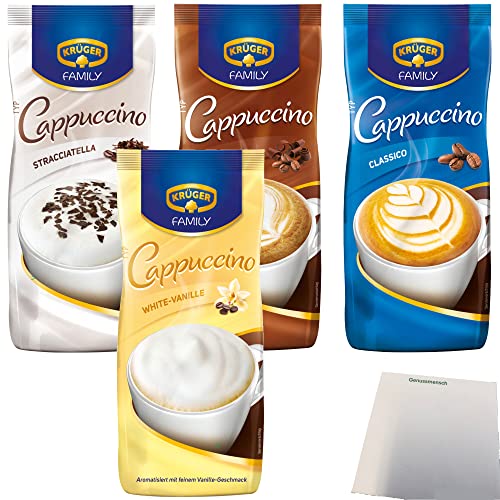 Krüger Family Testpaket Cappuccino Stracciatella Schoko White Classico 4 Sorten 4er Pack (4x500g Beutel) + usy Block von usy
