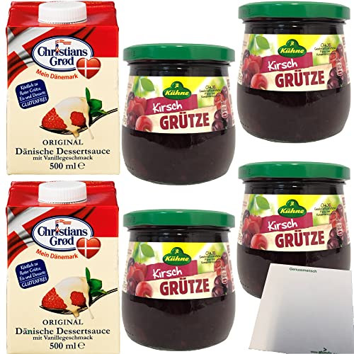 Kühne Rote Kirsch Grütze (4x375g) Glas + Dessert-Sauce mit Vanillegeschmack (2x500ml Pack) + usy Block von usy