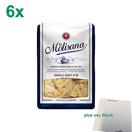 La Molisana Nudeln "Farfalle Rigate 66" Gastropack (6x500g Packung) + usy Block von usy