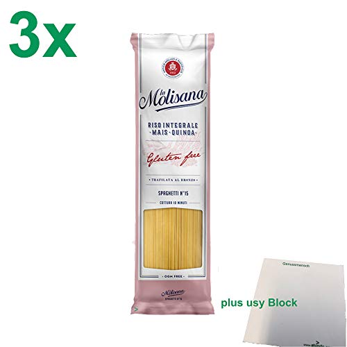 La Molisana Nudeln Glutenfrei "Spaghetti Gluten free 15" Officepack (3x400g Packung) + usy Block von usy