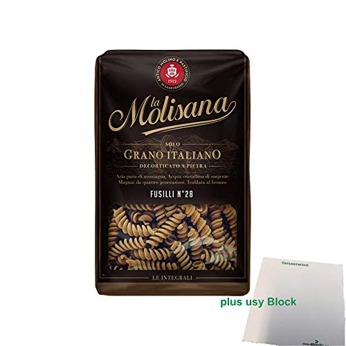 La Molisana Vollkorn Nudeln "Fusilli Integrali 28" (500g Packung) + usy Block von usy