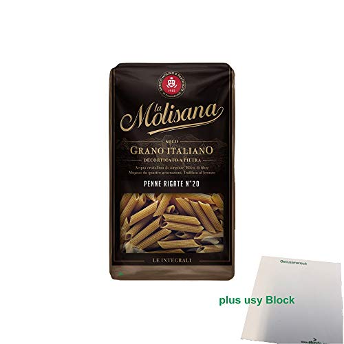 La Molisana Vollkorn Nudeln "Penne Rigate 20" (500g Packung) + usy Block von usy