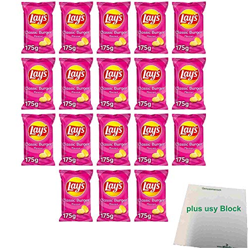 Lays Chips Classic Burger Flavour (18x175g Beutel) + usy Block von usy