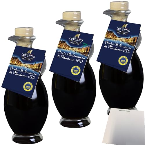 Leverno Aceto Balsamico Di Modena mit fruchtiger Süße 3er Pack (3x250ml Flasche) + usy Block von usy