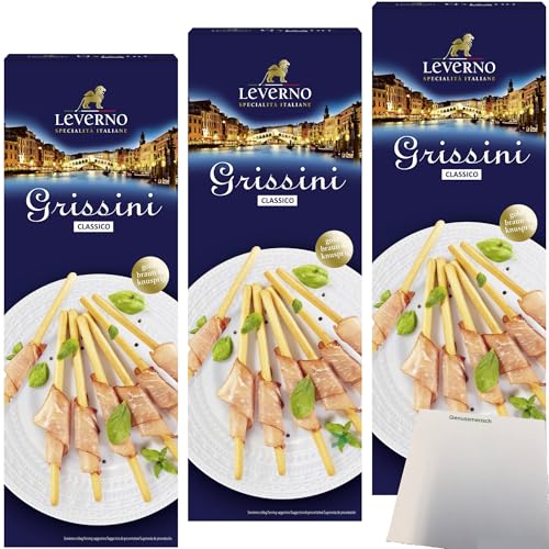 Leverno Grissini Classico Italienische Gebäckstangen 3er Pack (3x125g Packung) + usy Block von usy