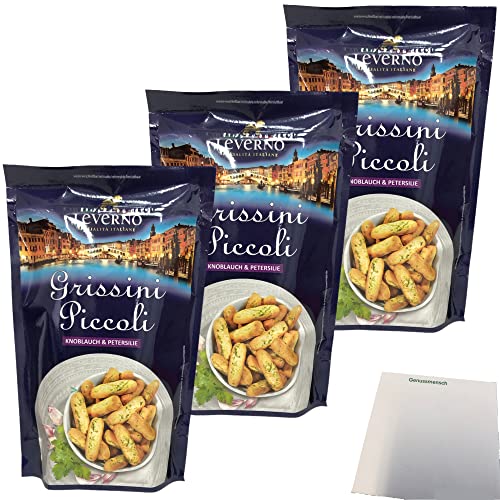 Leverno Grissini Piccoli Knoblauch & Petersilie 3er Pack (3x100g Packung) + usy Block von usy