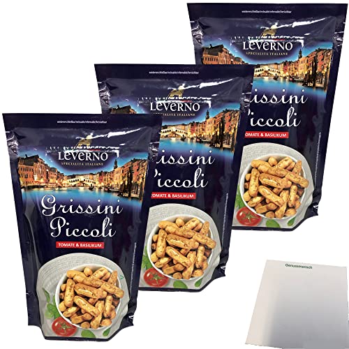 Leverno Grissini Piccoli Tomate & Basilikum 3er Pack (3x100g Packung) + usy Block von usy