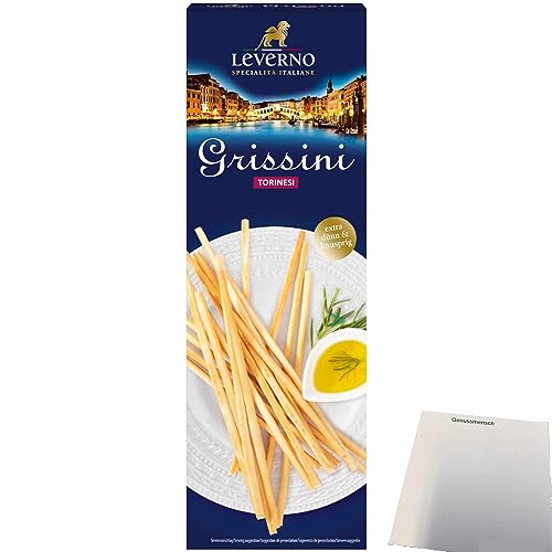 Leverno Grissini Torinesi Italienische Gebäckstangen extra dünn und knusprig (125g Packung) + usy Block von usy