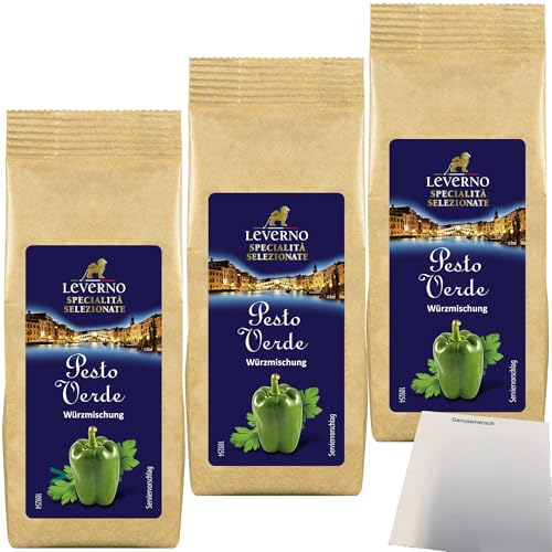 Leverno Pesto Verde Würzmischung für Pasta Gerichte 3er Pack (3x50g Packung) + usy Block von usy