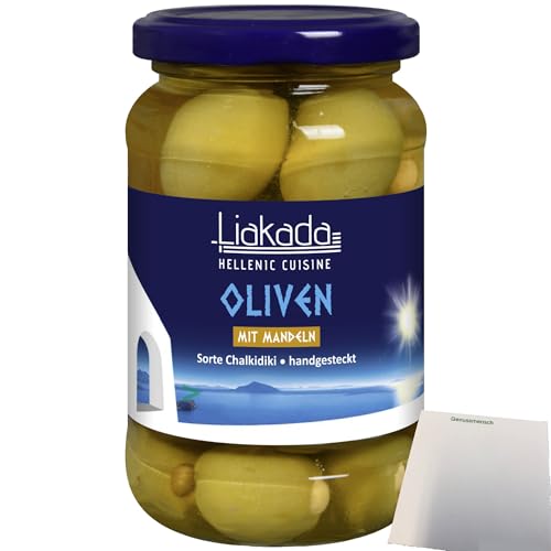 usy Bundle für Liakada Grüne Oliven Mit Mandeln Sorte Chalkidiki Handgesteckt (200g Glas) + usy Block von usy