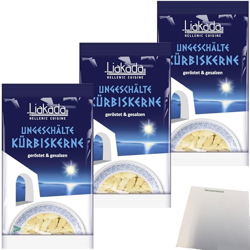 Liakada Kürbiskerne Geröstet & Gesalzen Ungeschält 3er Pack (3x100g Beutel) + usy Block von usy