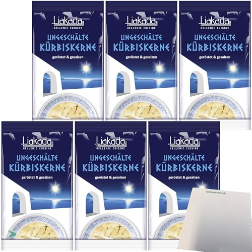 Liakada Kürbiskerne Geröstet & Gesalzen Ungeschält 6er Pack (6x100g Beutel) + usy Block von usy