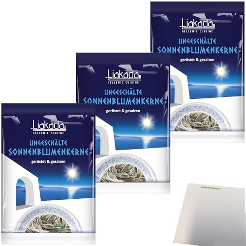 Liakada Sonnenblumenkerne Geröstet & Gesalzen Ungeschält 3er Pack (3x100g Beutel) + usy Block von usy