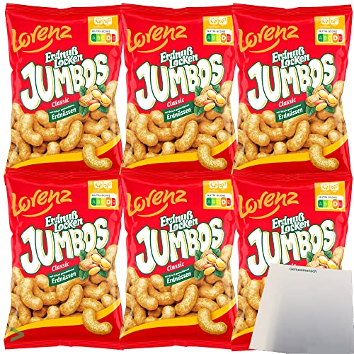 Lorenz Erdnuß Locken Jumbos Classic XXL Erdnussflips Mais-Snack Erdnuss-Genuss 6er Pack (6x150g Packung) + usy Block von usy