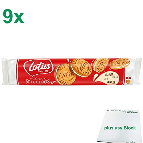 Lotus Kaffee-Kekse Speculoos Vanille 9x150g (Karamellkekse mit Vanillegeschmack) + usy Block von usy