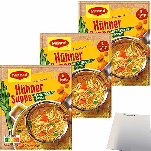 Maggi Guten Appetit Hühner Suppe mit Nudeln 3er Pack (3x60g Tüte ergibt 3x1 Liter) + usy Block von usy