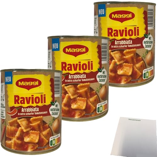 Maggi Ravioli Arrabiata in extra scharfer Tomatensauce 3er Pack (3x800g Dose) + usy Block von usy